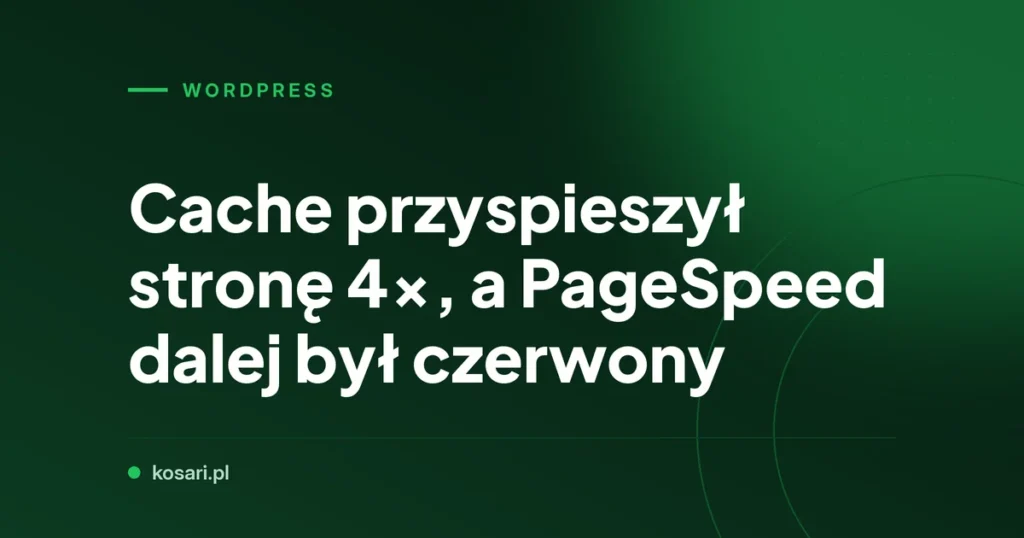 Cache przyspieszył stronę 4x, a PageSpeed dalej był czerwony